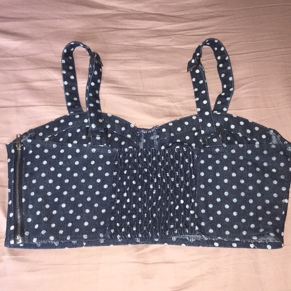 Denim Polka Dot Bustier Style Bralette Top - Picture 2 of 4